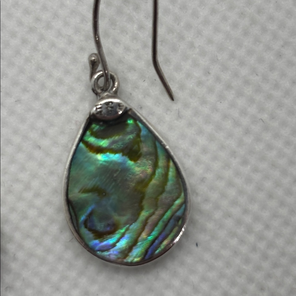 ABALONE SHELL STERLING SILVER TEARDROP DANGLE EARRINGS - Picture 5 of 5
